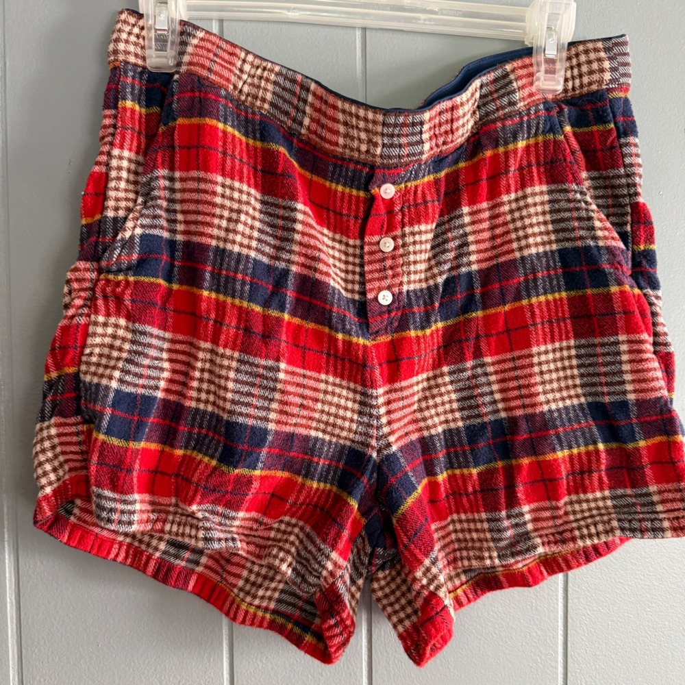 Aerie Red Plaid Flannel Pajama Shorts Womens L Granola Lounge Sleep Cabin Core‎